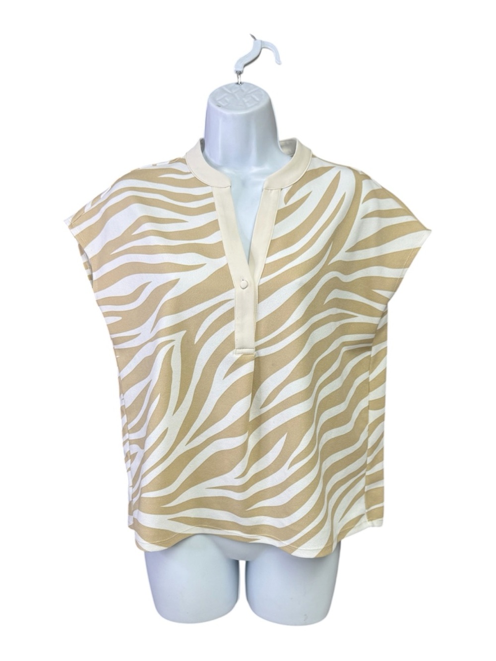 MELLODAY Tan and Cream Zebra-Striped Short Sleeve Top size small